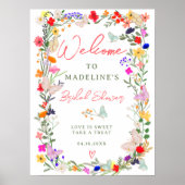 Schmetterlinge boho helle Wildblumen Begrüßung Poster (Vorne)