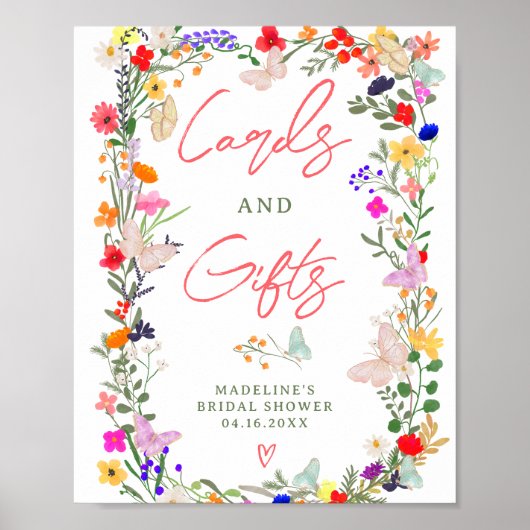 Schmetterlinge boho leuchtende wilde Blumen Brauts Poster (Vorne)