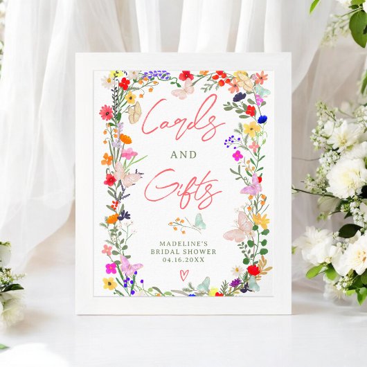 Schmetterlinge boho leuchtende wilde Blumen Brauts Poster