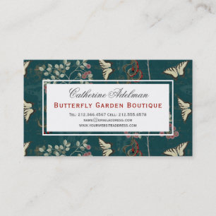 Schmetterlinge Botanisch Vintage Dunkelgrün Elegan Visitenkarte