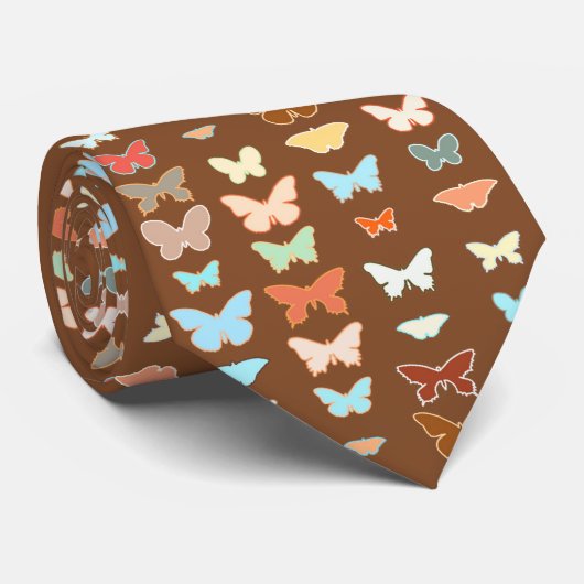 Schmetterlinge, braun, türkis und korallenfarben krawatte (Gerollt)