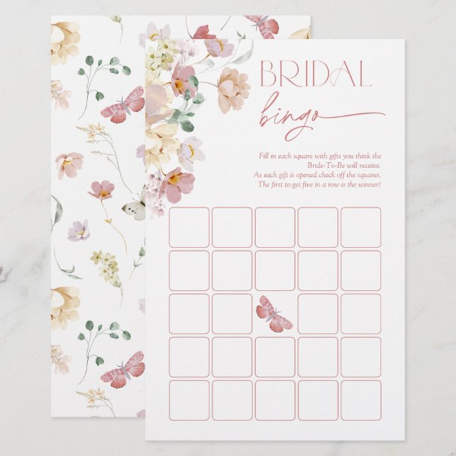 Schmetterlinge Braut-Bingo Rosa Blumen-Duschspiel (Vorne/Hinten)
