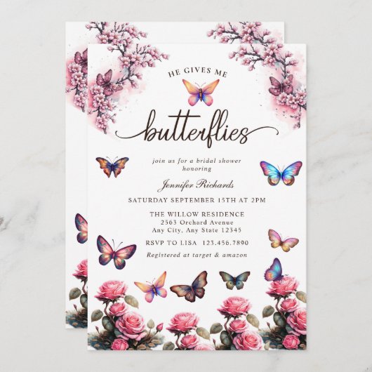 Schmetterlinge | Brautparty Aquarell Einladung (Vorne/Hinten)