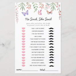 Schmetterlinge Brautparty Spiel sagte er sagte, si