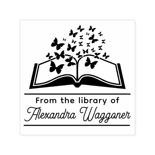 Schmetterlinge Buch "From the library of" Name Permastempel (Design)