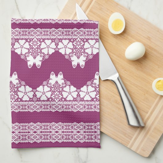 Schmetterlinge Burgundy Geschirrtuch (Viertel Falte)