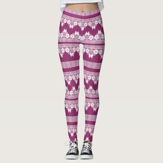 Schmetterlinge Burgundy Leggings (Vorderseite)