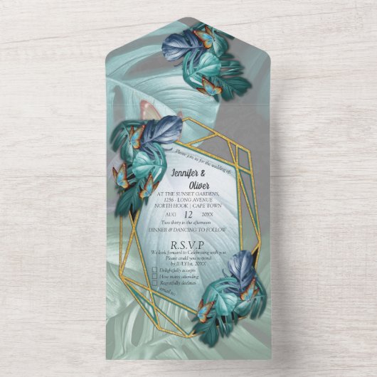 Schmetterlinge des Paradieses All In One Einladung (Innen Boden)