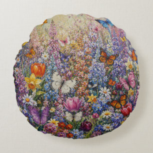 Schmetterlinge des Paradieses – Eine farbenfrohe W Rundes Kissen