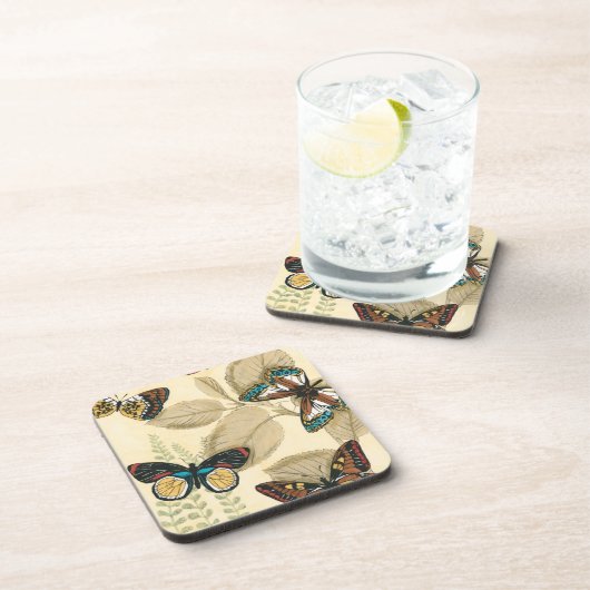 Schmetterlinge, die über Blätter gleiten Getränkeuntersetzer (Rechte Seite)