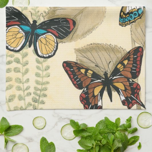 Schmetterlinge, die über Blätter gleiten Küchentuch (Gefaltet)