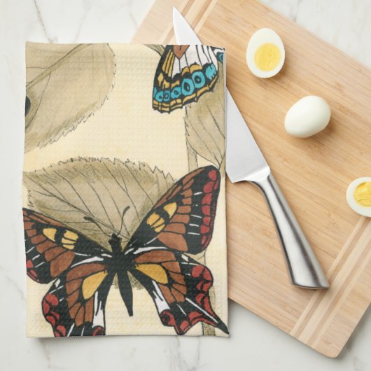 Schmetterlinge, die über Blätter gleiten Küchentuch (Viertel Falte)