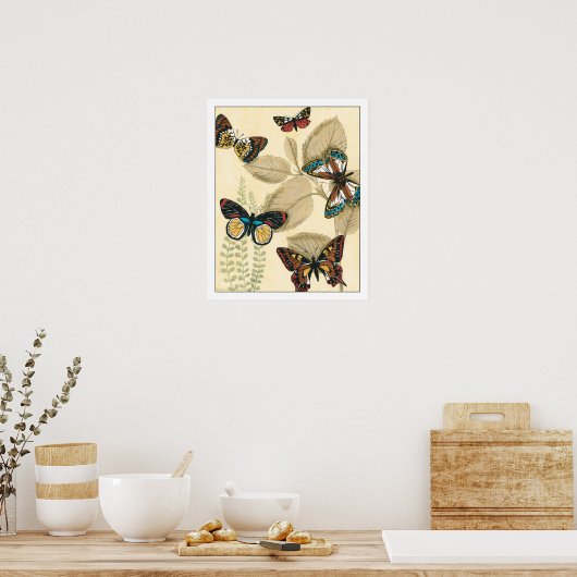 Schmetterlinge, die über Blätter gleiten Poster (Küche)