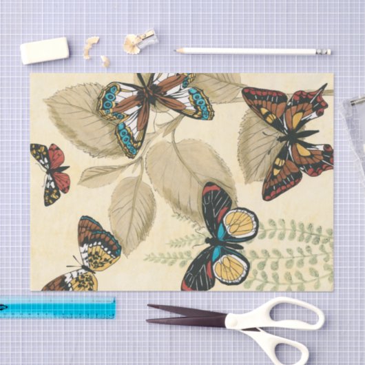 Schmetterlinge, die über Blätter gleiten Seidenpapier (Handwerk)