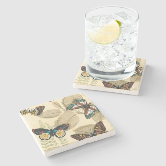 Schmetterlinge, die über Blätter gleiten Steinuntersetzer (Seitenansicht)