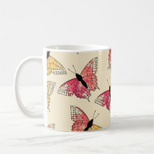 Schmetterlinge fliegen: nahtloses Elfenbeinmuster Kaffeetasse