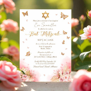 Schmetterlinge Floral Gold Foil Bat Mitzvah Einladung