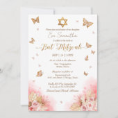 Schmetterlinge Floral Gold Foil Bat Mitzvah Einladung (Vorderseite)