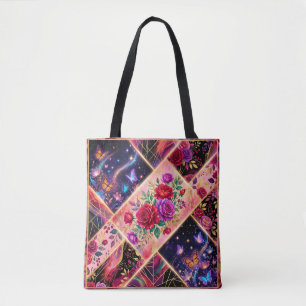 Schmetterlinge, florale Träume und goldene Eleganz Tasche