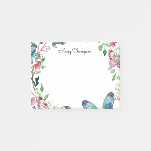 Schmetterlinge Florales Monogramm Name Post-it Klebezettel (Vorderseite)