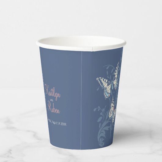 Schmetterlinge floralwirbeln dunkelblaue Koralle Pappbecher (Rechts)