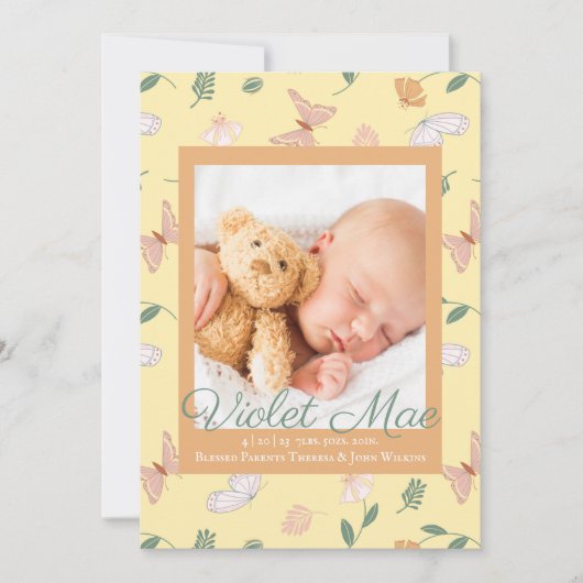 Schmetterlinge Foto Birth Ankündigung (Vorderseite)