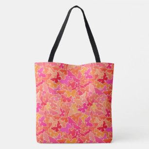 Schmetterlinge, Fuchsienrosa und Korallenorange Tasche