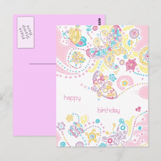 Schmetterlinge Geburtskarte Postkarte (Vorne/Hinten)