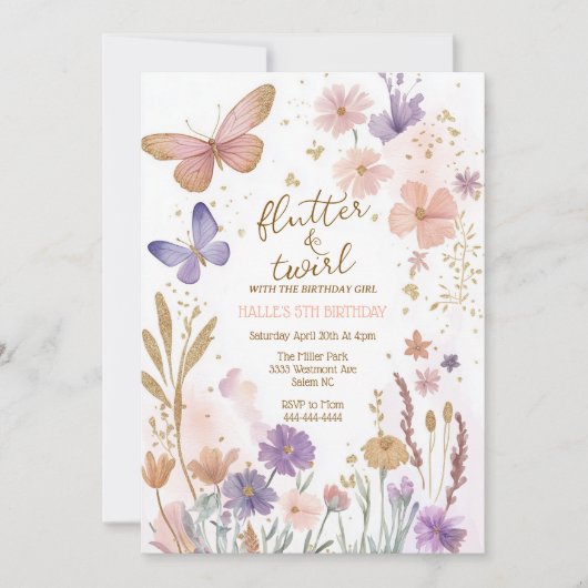 Schmetterlinge Geburtstag, zauberhafter Geburtstag Einladung (Vorderseite)