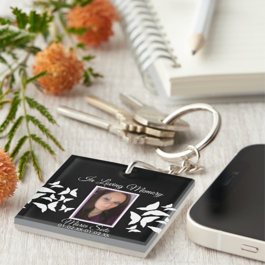 Schmetterlinge Gedenkfeier Bestattung Pink Blau Schlüsselanhänger (Vorderseite rechts)