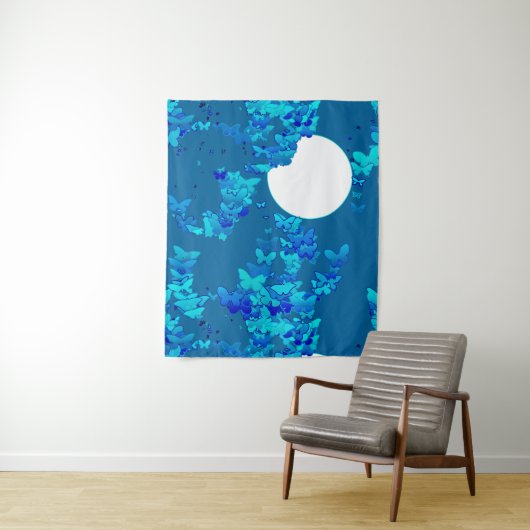 Schmetterlinge gegen eine Blaue Nacht Himmelswelt Wandteppich (Beispiel)