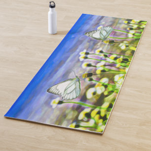 Schmetterlinge Gelbe Blumen Blauer Himmel Frühling Yogamatte