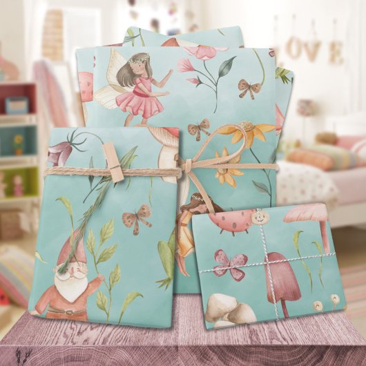 Schmetterlinge Gnome & Flügelgarten Grün Geschenkpapier Set