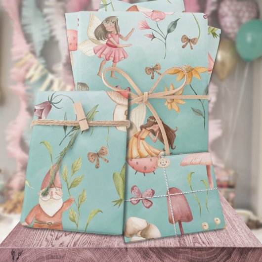 Schmetterlinge Gnome & Flügelgarten Grün Geschenkpapier Set