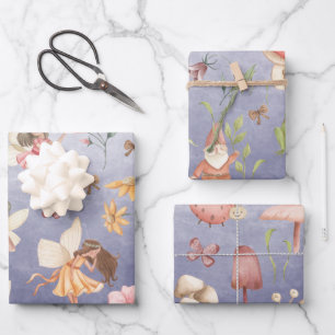 Schmetterlinge Gnome & Flügelgarten Lila Geschenkpapier Set