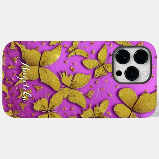 Schmetterlinge Gold Glitzer Rosa Hintergrund Case-Mate iPhone Hülle (Rückseite (Horizontal))