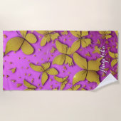 Schmetterlinge Gold Glitzer Rosa Hintergrund Strandtuch (Vorderseite)