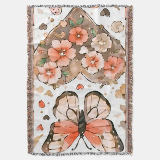 Schmetterlinge, Herzen und Blume Decke (Vorderseite Vertikal)