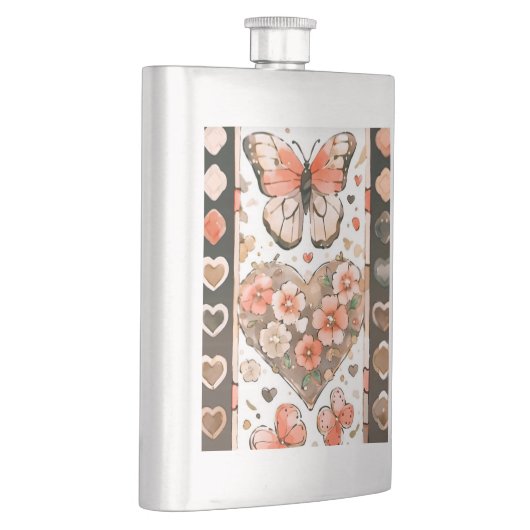 Schmetterlinge, Herzen und Blume Flachmann (Rechts)