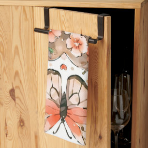 Schmetterlinge, Herzen und Blume Geschirrtuch