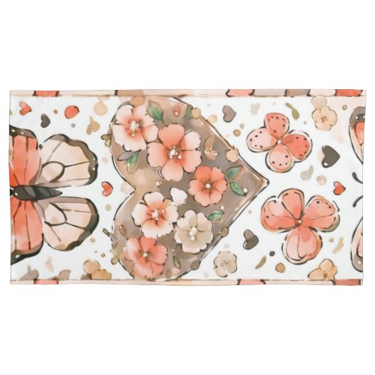 Schmetterlinge, Herzen und Blume Kissenbezug (Vorderseite)