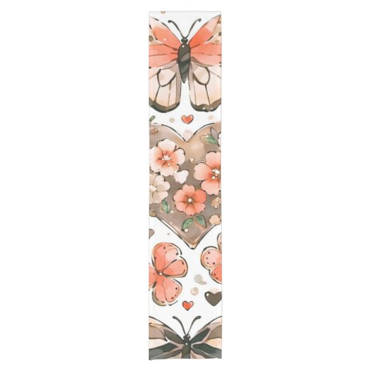 Schmetterlinge, Herzen und Blume Kurzer Tischläufer (Vorderseite)