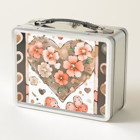 Schmetterlinge, Herzen und Blume Metall Brotdose (Rückseite)
