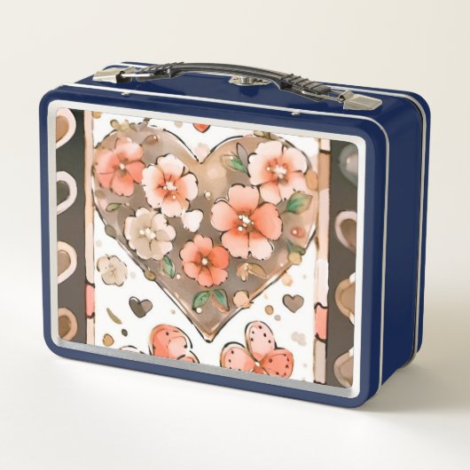 Schmetterlinge, Herzen und Blume Metall Brotdose (Rückseite)