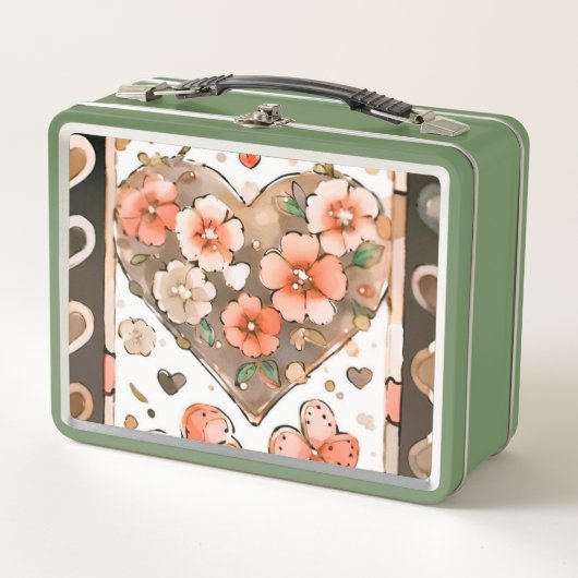 Schmetterlinge, Herzen und Blume Metall Brotdose (Vorderseite)