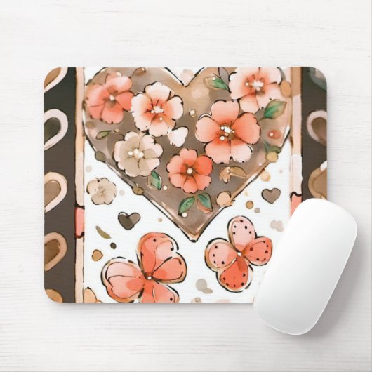 Schmetterlinge, Herzen und Blume Mousepad (Mit Mouse)