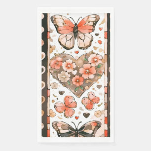 Schmetterlinge, Herzen und Blume Serviette