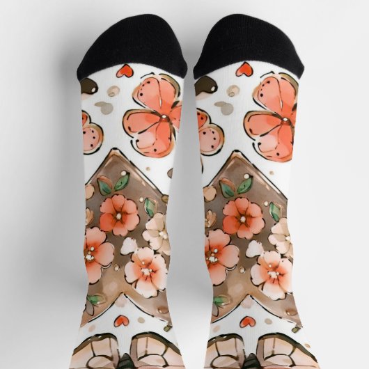Schmetterlinge, Herzen und Blume Socken (Oben)