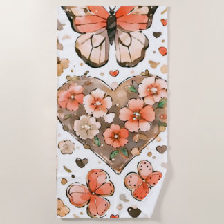 Schmetterlinge, Herzen und Blume Strandtuch