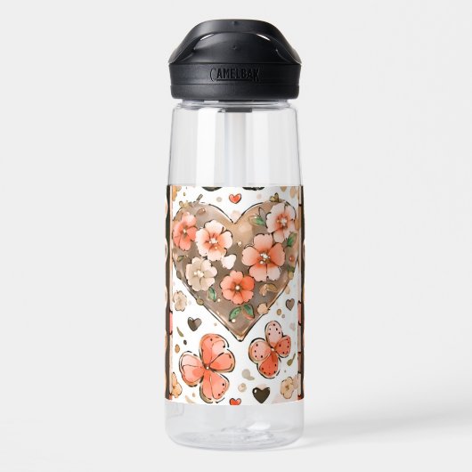 Schmetterlinge, Herzen und Blume Trinkflasche (Rückseite)